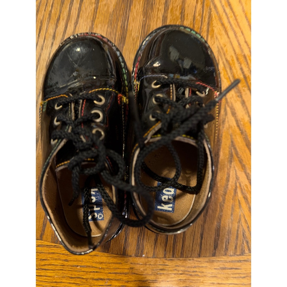 Keds Toddler Black Patent Leather Rainbow Stitching Oxford Shoes Size 8.5 M